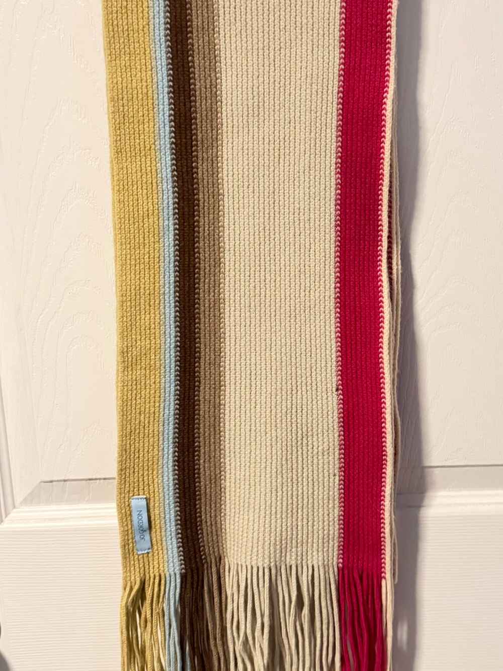 Jo Gordon Scotland 100% Lambswool Vertical Striped Fringe Scarf *Read*